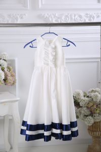  White Zipper Flower Girl Dresses Ruffles Sleeveless Tea Length