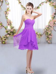 Attractive Lavender Chiffon Lace Up Sweetheart Sleeveless Knee Length Quinceanera Dama Dress Ruffles and Ruching