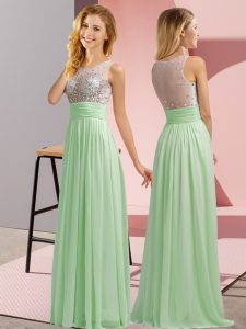 Unique Floor Length Empire Sleeveless Apple Green Vestidos de Damas Side Zipper