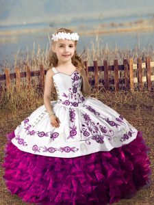  Fuchsia Sleeveless Organza Lace Up Kids Pageant Dress for Wedding Party