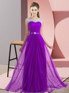 Artistic Purple Sleeveless Floor Length Beading Lace Up Court Dresses for Sweet 16