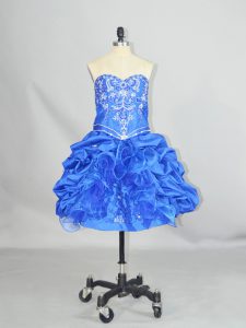 Deluxe Blue Organza and Taffeta Lace Up Homecoming Dress Sleeveless Mini Length Beading and Ruffles and Pick Ups