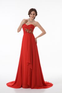 Beauteous Red Sweetheart Neckline Appliques and Ruching Dress for Prom Sleeveless Zipper