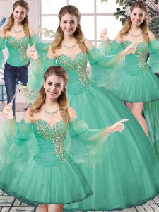  Turquoise Sweetheart Neckline Beading Vestidos de Quinceanera Sleeveless Lace Up