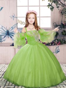  Floor Length Ball Gowns Long Sleeves Champagne Pageant Gowns For Girls Lace Up