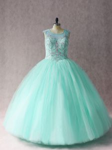 Best Selling Apple Green Sleeveless Beading Floor Length Quinceanera Gown
