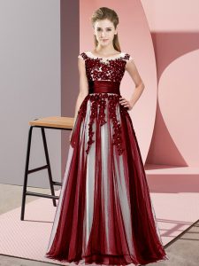  Beading and Lace Quinceanera Court Dresses Burgundy Zipper Sleeveless Floor Length