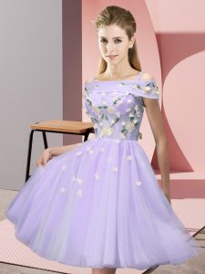 Great Knee Length Lace Up Court Dresses for Sweet 16 Lavender for Wedding Party with Appliques