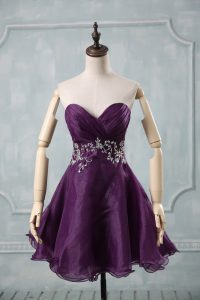 Custom Made Purple Lace Up Prom Dress Appliques and Ruching Sleeveless Mini Length