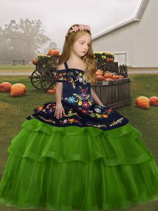 Stunning Floor Length Green Little Girls Pageant Dress Wholesale Straps Sleeveless Lace Up