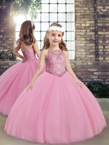 New Style Lilac Scoop Neckline Beading Girls Pageant Dresses Sleeveless Lace Up