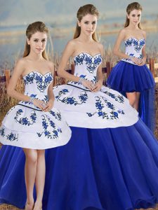 Pretty Royal Blue Sleeveless Tulle Lace Up Sweet 16 Dress for Military Ball and Sweet 16 and Quinceanera