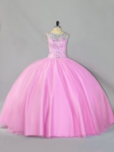 Low Price Sleeveless Floor Length Sequins Zipper Sweet 16 Dresses with Baby Pink