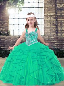  Turquoise Girls Pageant Dresses Party and Military Ball and Wedding Party with Beading Straps Sleeveless Lace Up