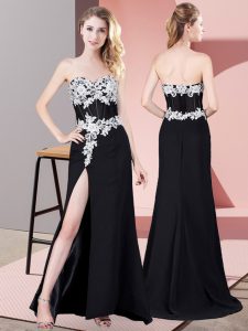 Captivating Black Prom Gown Prom and Party with Lace and Appliques Sweetheart Sleeveless Zipper