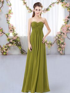  Olive Green Empire Sweetheart Sleeveless Chiffon Floor Length Zipper Ruching Court Dresses for Sweet 16