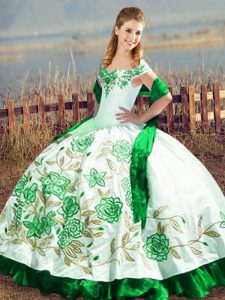 Fantastic Off The Shoulder Sleeveless Satin and Organza Quinceanera Gowns Embroidery Lace Up