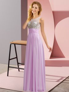 Noble Lavender Side Zipper Scoop Beading Dama Dress for Quinceanera Chiffon Sleeveless