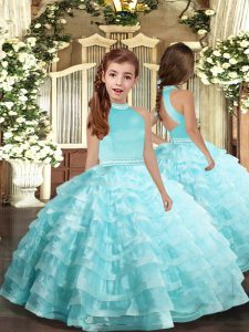  Organza Sleeveless Floor Length Girls Pageant Dresses and Beading and Ruffled Layers