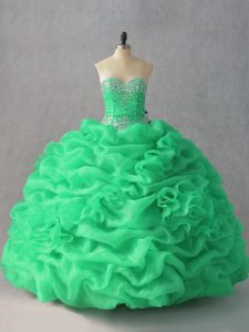  Sweetheart Sleeveless Organza 15 Quinceanera Dress Beading and Pick Ups and Hand Made Flower Lace Up