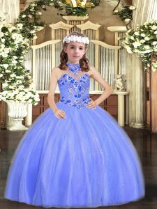  Sleeveless Lace Up Floor Length Appliques Little Girls Pageant Gowns