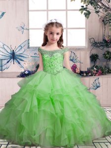 Modern Organza Sleeveless Floor Length Child Pageant Dress and Beading and Ruffles