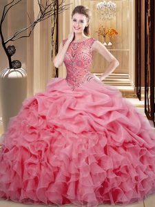  Pink Sleeveless Beading and Ruffles and Pick Ups Floor Length Quinceanera Gowns