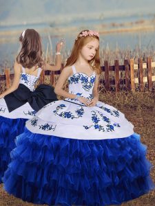  Royal Blue Long Sleeves Organza Lace Up Little Girls Pageant Dress Wholesale for Party and Wedding Party