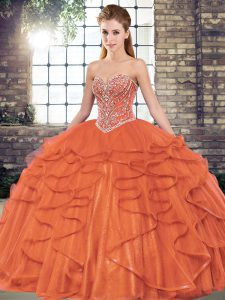 Enchanting Sweetheart Sleeveless Tulle 15 Quinceanera Dress Beading and Ruffles Lace Up