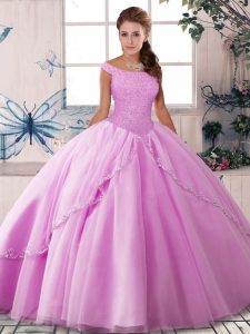 Modern Lilac Sleeveless Beading Lace Up Quinceanera Dress