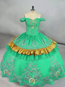 Glorious Turquoise Ball Gowns Embroidery Quinceanera Dress Zipper Satin Sleeveless Floor Length