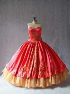  Sweetheart Sleeveless Lace Up 15 Quinceanera Dress Coral Red Satin and Organza