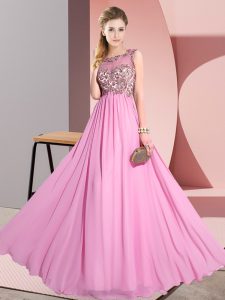 Eye-catching Floor Length Empire Sleeveless Rose Pink Vestidos de Damas Backless