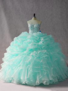 Apple Green Quinceanera Gowns Sweet 16 and Quinceanera with Beading and Ruffles and Pick Ups Strapless Sleeveless Brush Train Side Zipper