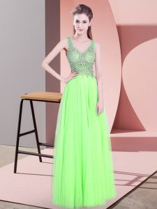  Yellow Green Zipper V-neck Beading Prom Dress Tulle Sleeveless