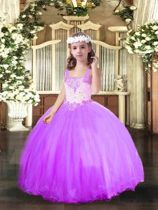  Lavender Sleeveless Beading Floor Length Girls Pageant Dresses