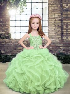 Gorgeous Yellow Green Little Girl Pageant Gowns Party and Sweet 16 and Wedding Party with Beading and Ruffles Straps Sleeveless Lace Up