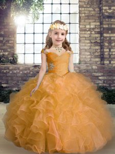 Enchanting Sleeveless Lace Up Floor Length Beading and Ruffles Little Girl Pageant Dress