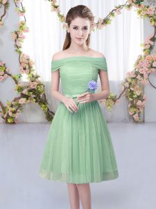  Off The Shoulder Short Sleeves Tulle Quinceanera Court of Honor Dress Belt Lace Up