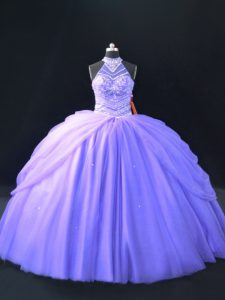 Excellent Lavender Lace Up Quinceanera Gown Beading Sleeveless Floor Length
