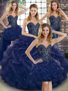  Floor Length Ball Gowns Sleeveless Navy Blue Sweet 16 Dresses Lace Up