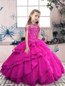 Custom Made Sleeveless Beading and Ruffles Lace Up Little Girls Pageant Gowns