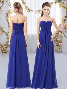 Customized Royal Blue Empire Chiffon Sweetheart Sleeveless Ruching Floor Length Zipper Vestidos de Damas