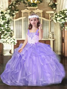 Super Lavender Sleeveless Beading and Ruffles Floor Length Girls Pageant Dresses
