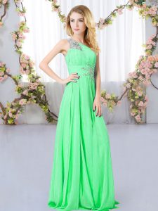 Charming Green Sleeveless Beading Floor Length Dama Dress for Quinceanera