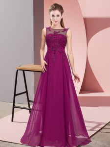 Colorful Chiffon Sleeveless Floor Length Dama Dress for Quinceanera and Beading and Appliques