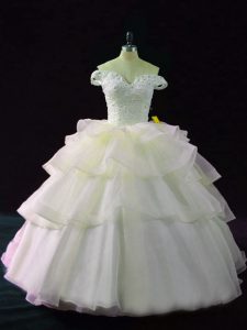 Edgy Organza Sleeveless Quinceanera Dresses Brush Train and Beading and Ruffled Layers