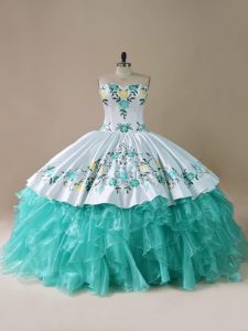 New Style Ball Gowns 15 Quinceanera Dress Blue And White Sweetheart Organza Sleeveless Floor Length Lace Up
