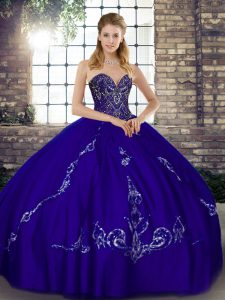 Clearance Purple Sweetheart Neckline Beading and Embroidery Quinceanera Gowns Sleeveless Lace Up