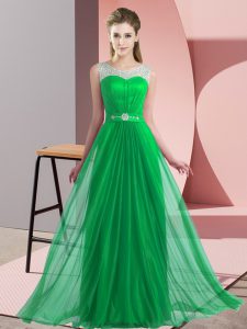 Pretty Floor Length Green Quinceanera Court Dresses Chiffon Sleeveless Beading